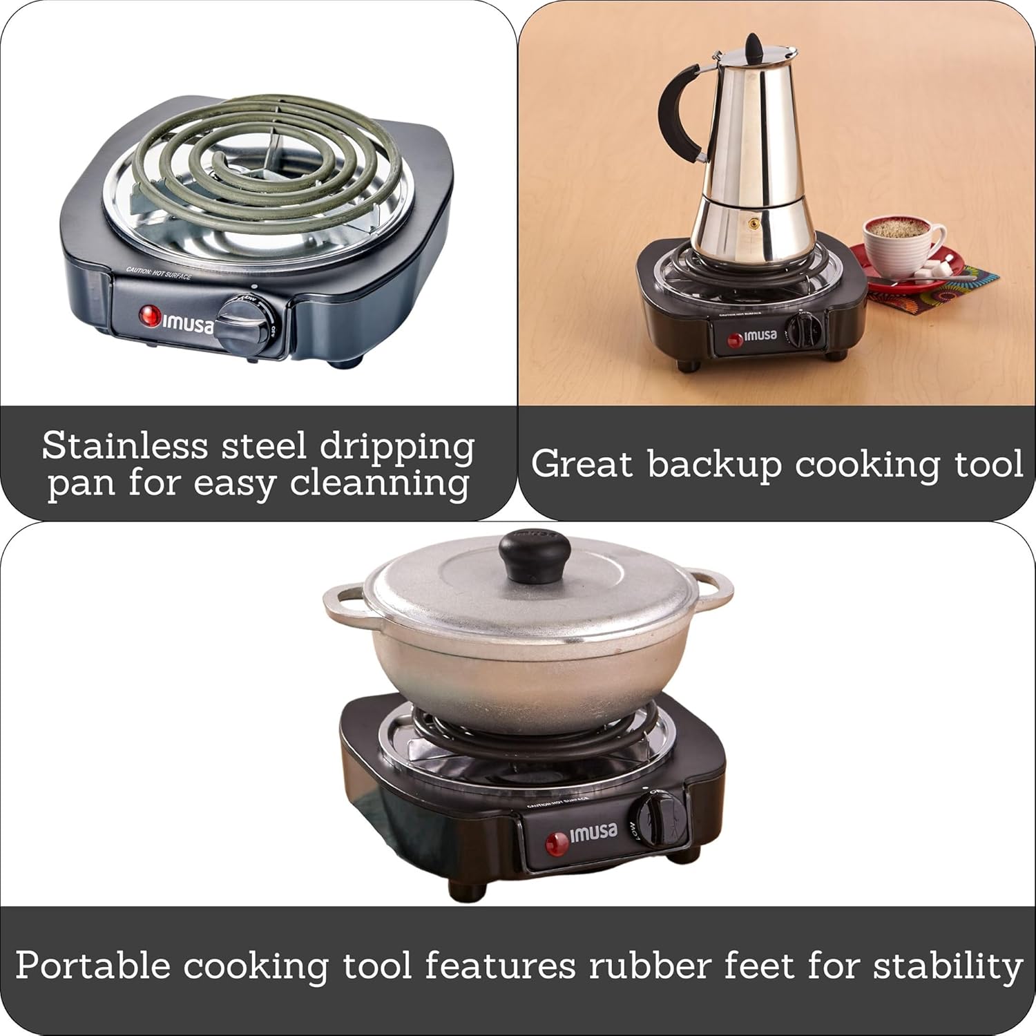 IMUSA USA GAU-80305 Electric Single Burner 1100-Watts, Black - Image 2