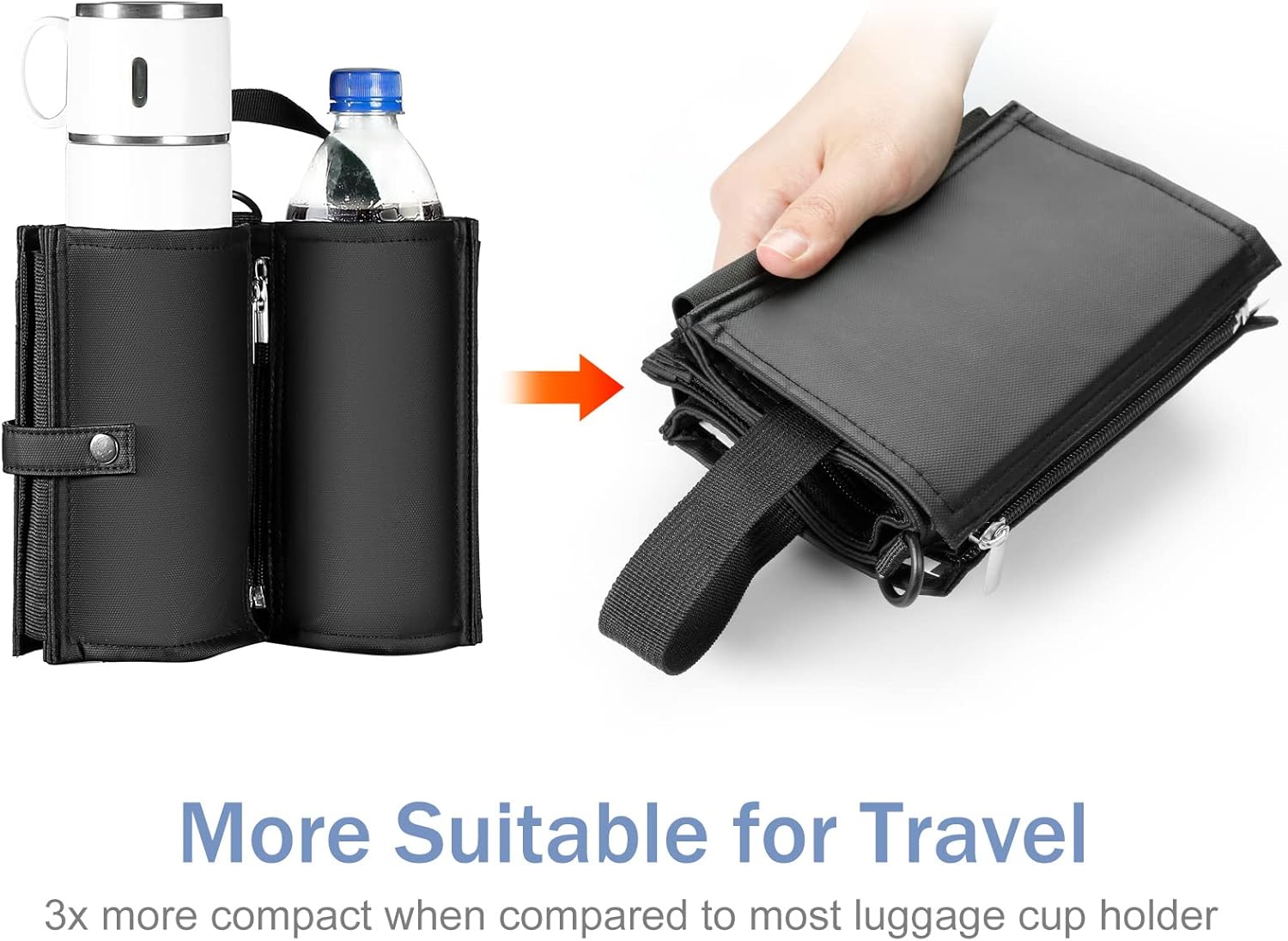 Luggage Cup Holder Travel Drink Bag for Suitcase Portable Foldable Luggage Drink Caddy With Handle, Fits Roll on Suitcase Handle, Gifts for Flight Attendants Creative Travel Accessories (Black) - Image 4