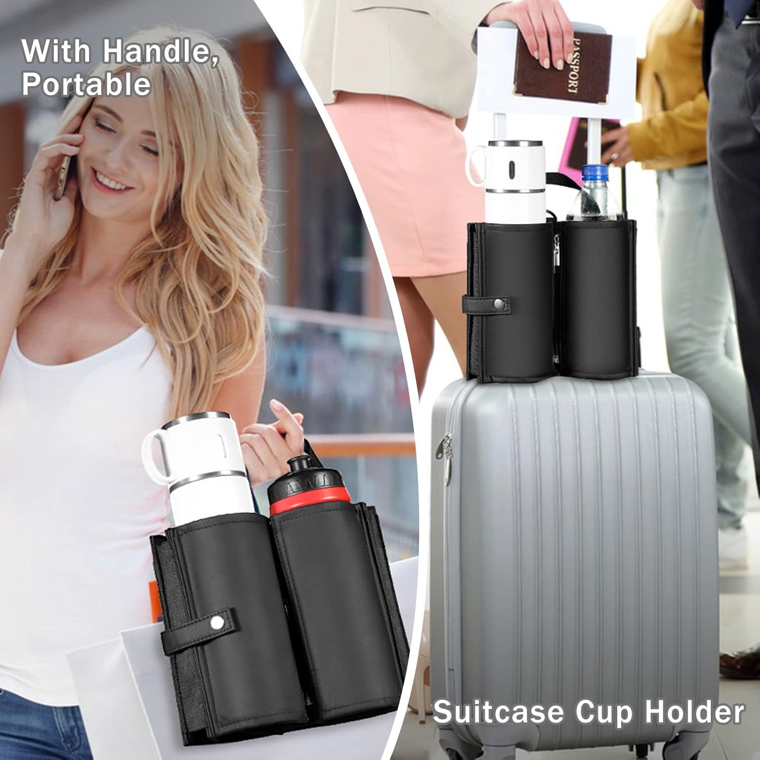 Luggage Cup Holder Travel Drink Bag for Suitcase Portable Foldable Luggage Drink Caddy With Handle, Fits Roll on Suitcase Handle, Gifts for Flight Attendants Creative Travel Accessories (Black) - Image 6
