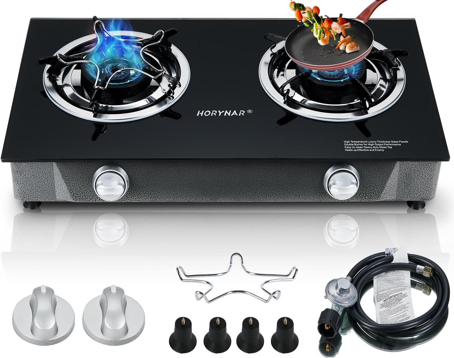 Propane Stove 2 Burner Propane Gas Stove Auto Ignition Portable Gas Stove 26000 BTU Propane Burners LPG with CSA Hose for Outdoor Cooking