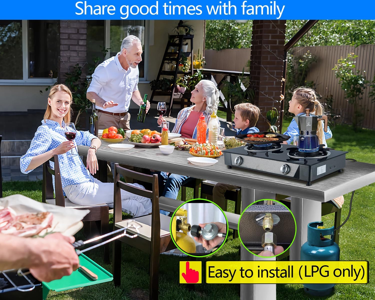 Propane Stove 2 Burner Propane Gas Stove Auto Ignition Portable Gas Stove 26000 BTU Propane Burners LPG with CSA Hose for Outdoor Cooking - Image 2