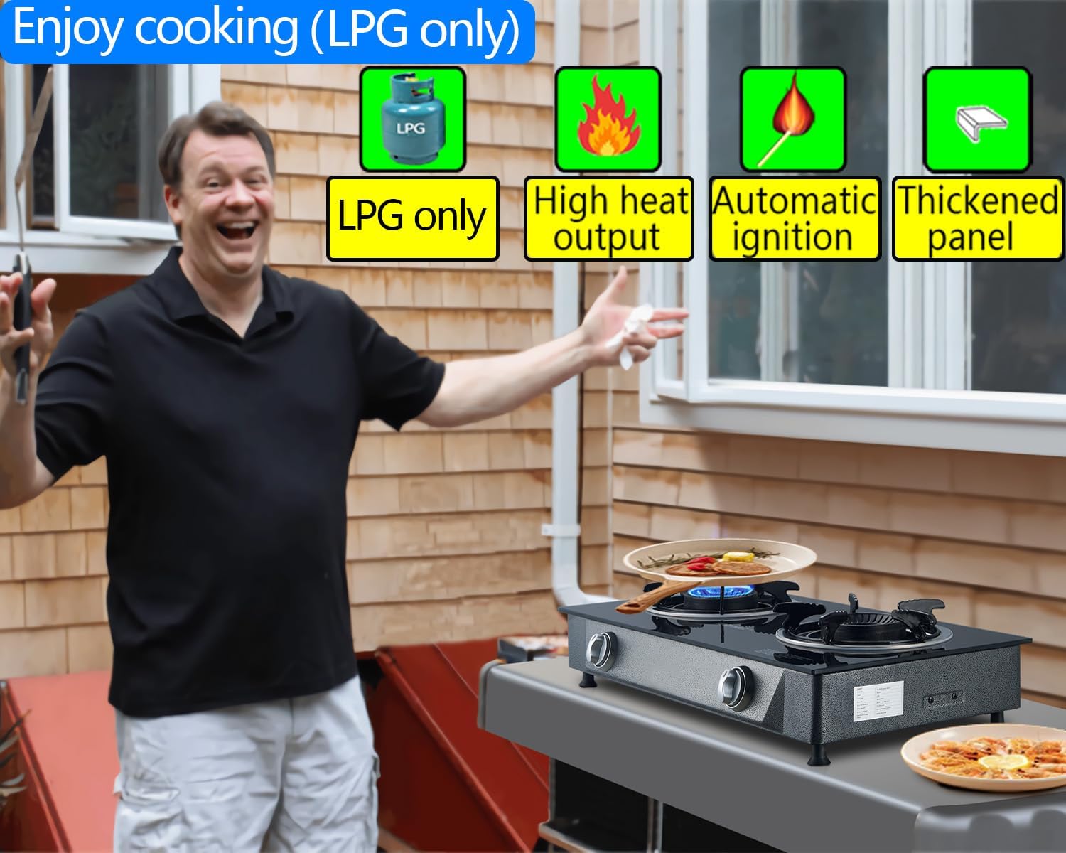 Propane Stove 2 Burner Propane Gas Stove Auto Ignition Portable Gas Stove 26000 BTU Propane Burners LPG with CSA Hose for Outdoor Cooking - Image 3