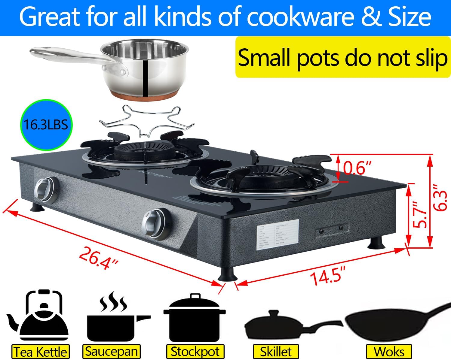 Propane Stove 2 Burner Propane Gas Stove Auto Ignition Portable Gas Stove 26000 BTU Propane Burners LPG with CSA Hose for Outdoor Cooking - Image 4
