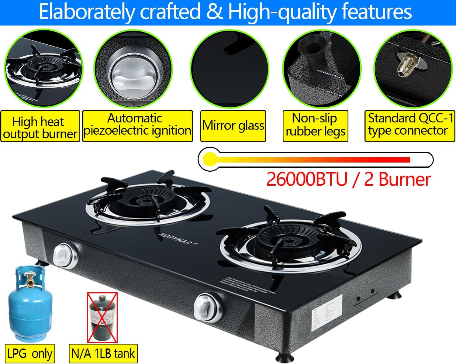 Propane Stove 2 Burner Propane Gas Stove Auto Ignition Portable Gas Stove 26000 BTU Propane Burners LPG with CSA Hose for Outdoor Cooking - Image 5