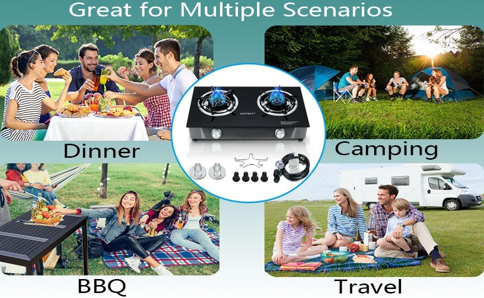 Propane Stove 2 Burner Propane Gas Stove Auto Ignition Portable Gas Stove 26000 BTU Propane Burners LPG with CSA Hose for Outdoor Cooking - Image 7