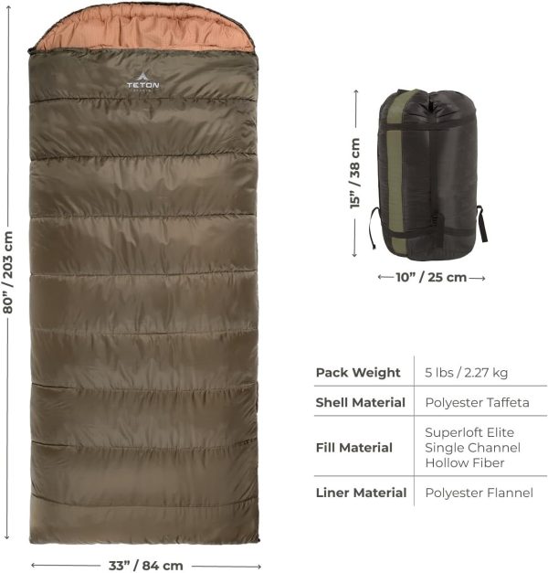 Teton Celsius Regular, -25F, 20F, 0F Degree Sleeping Bags, All Weather Bag for Adults and Kids, Camping Made Easy and Warm, Travel Sack Included - Image 2